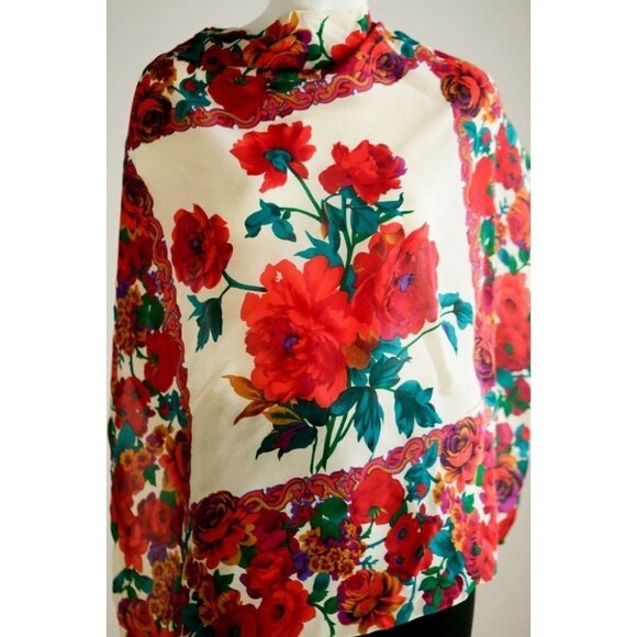 Vintage Liz Claiborne Colourful Floral Silk Hand Rolled Scarf - Picture 2 of 7